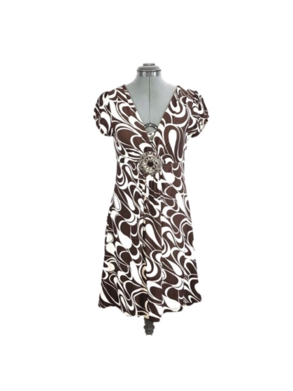 Heart Soul Brown & Cream Print Dress, Size M